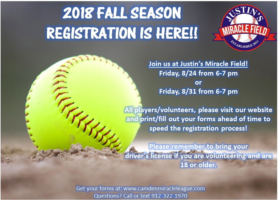 Fall Season Registration 2018